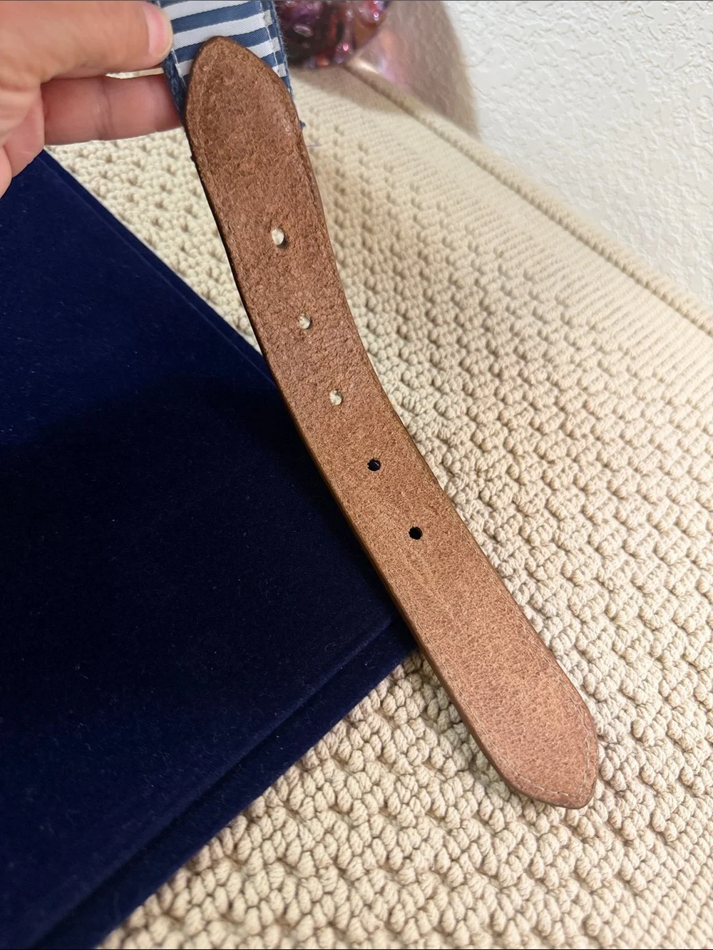 Peter Millar Men’s 38 Golf Belt Blue Embroidered Leather Solid Brass USA